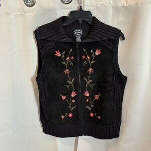 Vtg Designer Studio Vest‎ Jacket Small Floral Suede Leather Embroidered 18695